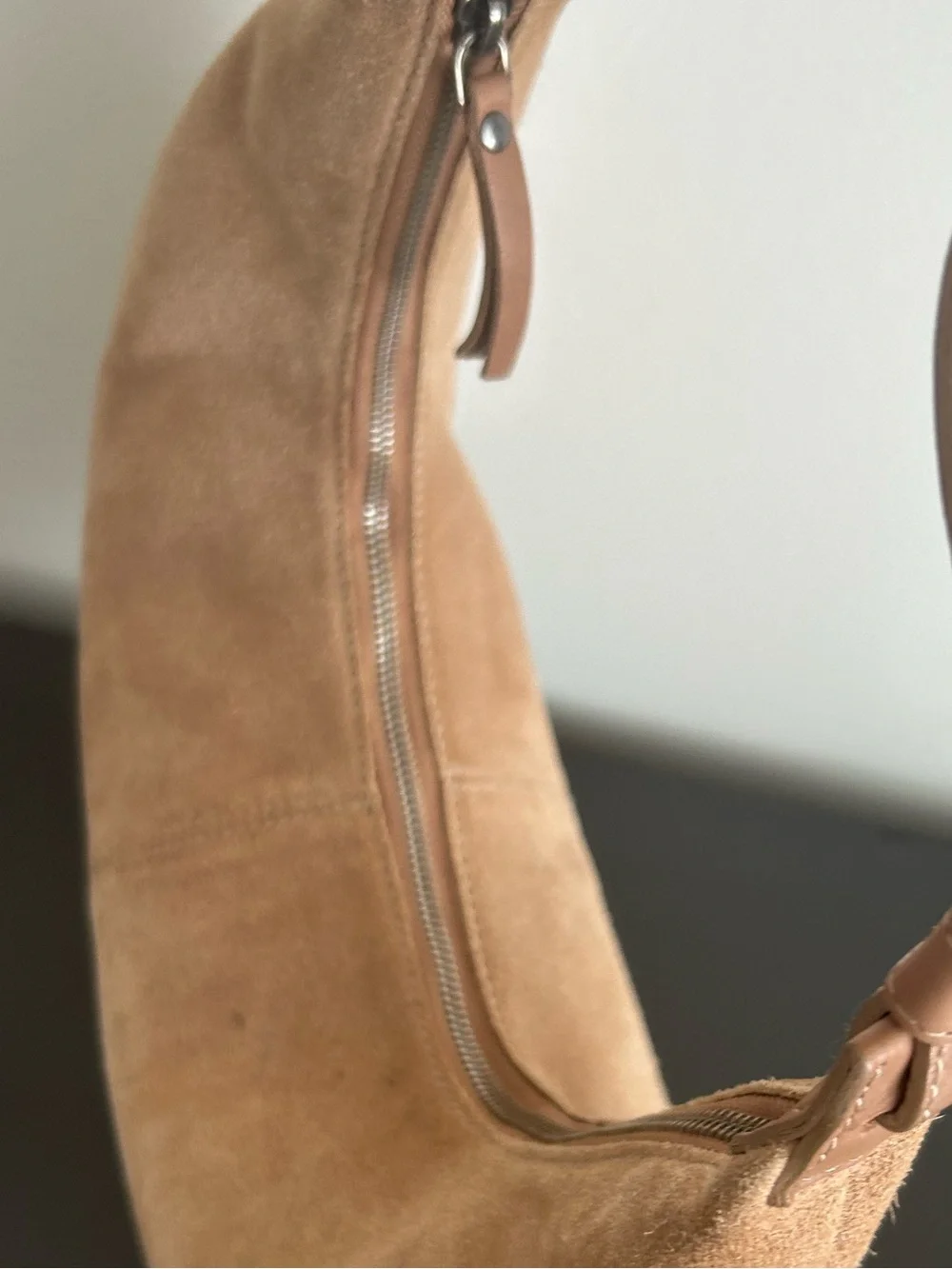 GENICCI Tan Suede Crescent Hobo Bag Slouchy Boho Shoulder Purse Large